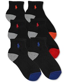 Укороченные носки с цветными блоками для маленьких и больших мальчиков 6 шт. Polo Ralph Lauren, черный