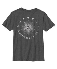 Детская футболка с рваным логотипом Wednesday Nightshade Society для мальчиков Netflix, серый