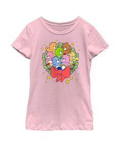 Детская футболка с рождественским венком и медведями для девочек Care Bears, розовый