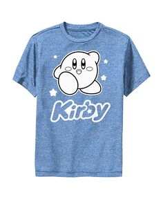 Детская футболка с черно-белым портретом Kirby для мальчиков Nintendo, синий