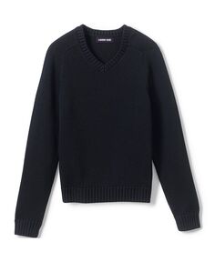 Детская школьная форма, детский хлопковый модальный свитер с v-образным вырезом Lands&apos; End, черный