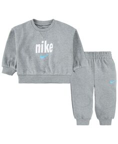 Уютный топ и брюки с круглым вырезом для маленьких мальчиков E1D1, комплект из 2 предметов Nike, серый