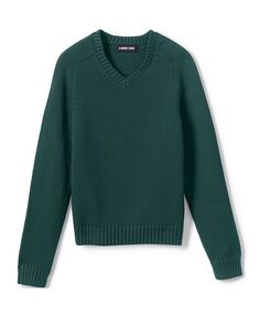 Детская школьная форма, детский хлопковый модальный свитер с v-образным вырезом Lands&apos; End, зеленый