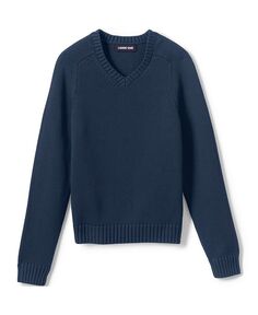 Детская школьная форма, детский хлопковый модальный свитер с v-образным вырезом Lands&apos; End, синий