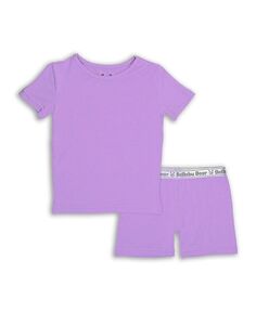 Детский комплект из двух предметов лавандового цвета для девочек с короткими рукавами и усилителем; Шорты Пижамный комплект Bellabu Bear, фиолетовый