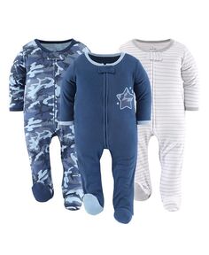 Детские пижамы для мальчиков синего цвета с камуфляжным принтом, 3 шт., The Peanutshell, синий