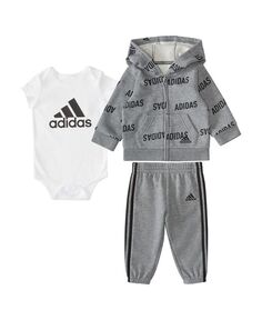 Флисовая куртка, боди и брюки для маленьких мальчиков, комплект из 3 предметов adidas, мультиколор