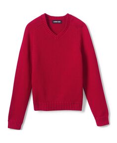 Детская школьная форма, детский хлопковый модальный свитер с v-образным вырезом Lands&apos; End, красный