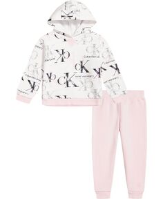 Флисовая толстовка с принтом монограмм для маленьких девочек и джоггеры, комплект из 2 предметов Calvin Klein, розовый