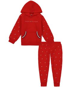 Флисовая толстовка с капюшоном и спортивный костюм для бега для маленьких девочек, комплект из 2 предметов Tommy Hilfiger, красный