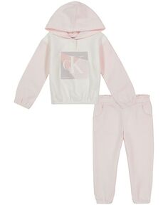 Флисовая худи и джоггеры с логотипом в цветных блоках для маленьких девочек, комплект из 2 предметов Calvin Klein, розовый
