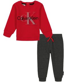 Флисовые джоггеры с круглым вырезом и шнурком для маленьких мальчиков, комплект из 2 предметов Calvin Klein, красный