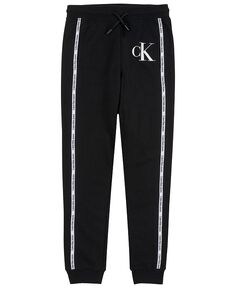 Флисовые джоггеры с отделкой в рубчик Big Boys CK Logo Calvin Klein, черный