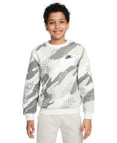 Флисовый свитшот с камуфляжным принтом Big Kids Sportswear Club Nike, серый