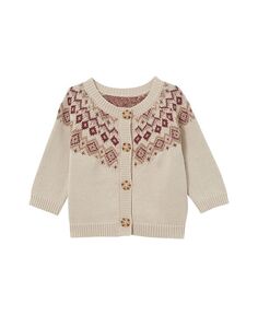 Жаккардовый вязаный кардиган Finley Raglan для мальчиков и девочек COTTON ON, коричневый/бежевый