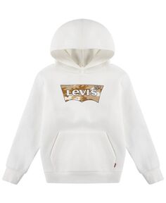 Флисовый пуловер с капюшоном и логотипом Little Boys Levi&apos;s, белый Levis