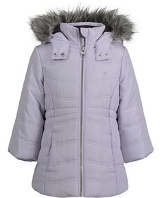 Длинная куртка из искусственного меха с капюшоном для маленьких девочек Calvin Klein, фиолетовый
