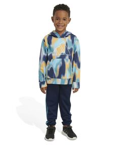 Флисовый пуловер с принтом для маленьких мальчиков, толстовка с капюшоном и спортивные штаны, комплект из 2 предметов adidas, мультиколор