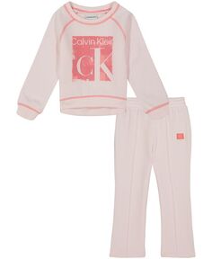 Флисовый топ с круглым вырезом с логотипом для маленьких девочек и расклешенные брюки, комплект из 2 предметов Calvin Klein, розовый