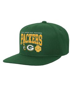 Зеленая шляпа с плоскими полями для больших мальчиков и девочек Green Bay Packers Champ Stack Snapback Mitchell &amp; Ness, зеленый