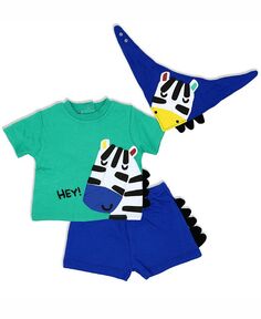 Футболка, шорты и нагрудник с рисунком зебры для маленьких мальчиков, комплект из 3 предметов Lily &amp; Jack, мультиколор