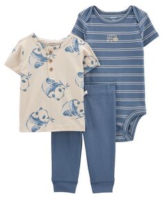 Футболка, боди и спортивные штаны для маленьких мальчиков, комплект из 3 предметов Carter&apos;s, синий/белый Carters