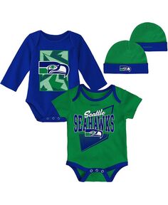 Зеленый комплект боди из трех частей и вязаной шапки Royal Seattle Seahawks Victory Formation для новорожденных Mitchell &amp; Ness, зеленый