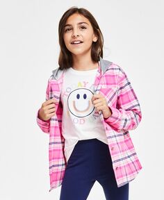 Хлопковая рубашка в клетку с капюшоном для больших девочек Epic Threads, розовый