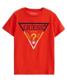 Хлопковая разноцветная футболка с вышитым треугольным логотипом для больших мальчиков GUESS, красный