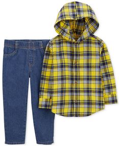 Хлопковая рубашка в клетку на пуговицах для мальчиков и саржевые джинсовые брюки, комплект из 2 предметов Carter&apos;s, мультиколор Carters