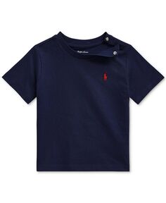 Хлопковая футболка с вышивкой пони для маленьких мальчиков с круглым вырезом Polo Ralph Lauren, синий