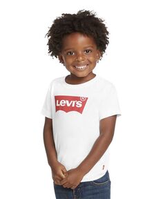 Хлопковая футболка с графическим принтом и логотипом крыло летучей мыши для мальчиков младшего возраста Levi&apos;s, белый Levis