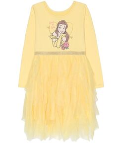 Каскадное сетчатое платье-пачка Belle с длинными рукавами для маленьких девочек Disney, желтый