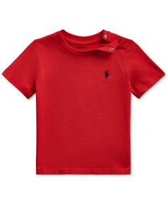 Хлопковая футболка с вышивкой пони для маленьких мальчиков с круглым вырезом Polo Ralph Lauren, красный