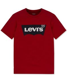 Хлопковая футболка с графическим принтом и логотипом крыло летучей мыши для мальчиков младшего возраста Levi&apos;s, красный Levis