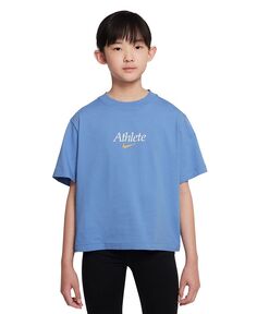 Хлопковая спортивная футболка для девочек свободного кроя Nike, синий