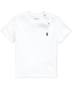 Хлопковая футболка с вышивкой пони для маленьких мальчиков с круглым вырезом Polo Ralph Lauren, белый