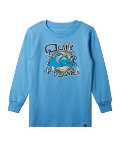 Хлопковая футболка с длинными рукавами и графическим логотипом Little Boys Quiksilver, синий