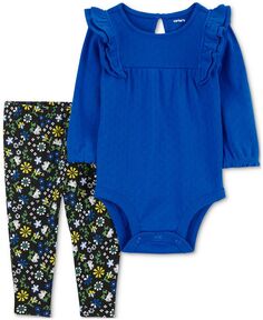 Хлопковое боди и штаны с длинными рукавами для маленьких девочек, комплект из 2 предметов Carter&apos;s, синий Carters