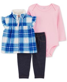Клетчатый жилет, боди и штаны для маленьких девочек, комплект из 3 предметов Carter&apos;s, мультиколор Carters