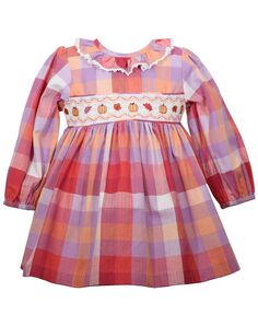 Клетчатое платье с длинными рукавами и сборками для маленьких девочек Harvest Bonnie Baby, мультиколор