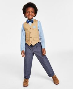 Клетчатая рубашка, твиловый жилет, брюки и Набор галстуков-бабочек для маленьких мальчиков 4 шт. Nautica, коричневый