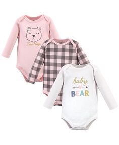 Хлопковые боди с длинными рукавами для маленьких девочек Baby Bear, 3 шт. Hudson Baby, розовый
