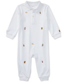 Хлопковый комбинезон-поло с вышивкой для маленьких мальчиков Polo Ralph Lauren, белый