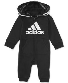 Комбинезон с капюшоном и молнией с логотипом для маленьких мальчиков и девочек adidas, черный