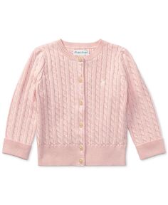 Хлопковый кардиган косой вязки для маленьких девочек Polo Ralph Lauren, розовый