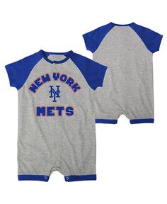 Комбинезон с длинными кнопками и реглан для новорожденных Heather Grey New York Mets Extra Base Hit Outerstuff, серый