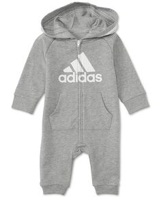 Комбинезон с капюшоном и молнией с логотипом для маленьких мальчиков и девочек adidas, серый