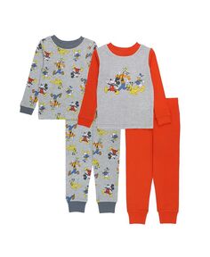 Хлопковый пижамный комплект из 4 предметов с длинными рукавами для маленьких мальчиков Mickey Mouse, мультиколор