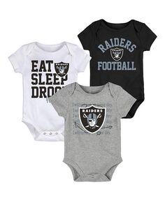 Комплект боди из трех частей для новорожденных, черный, серый цвет Las Vegas Raiders Eat Sleep Drool Football Outerstuff, черный/серый